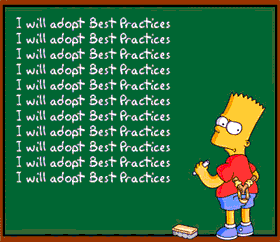  Bart Simpson writing "I will adopt Best Practices" on a blackboard