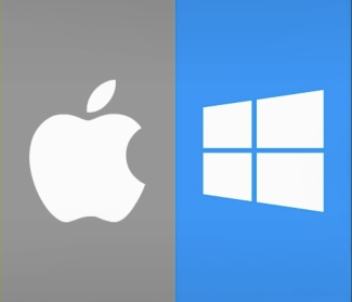 Logos of Apple and Microsoft side by side
